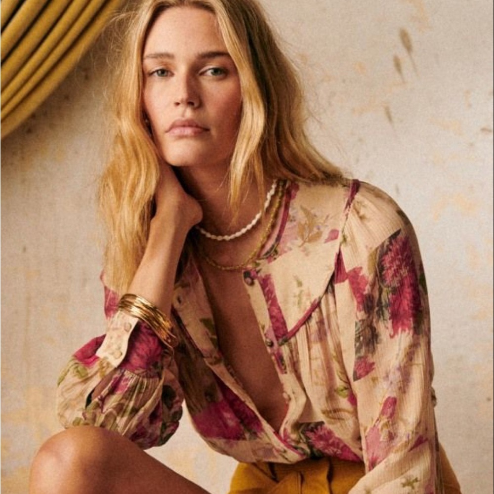 Sezane Lieven Blouse Maxi Fleurs Patchwork - Size 40